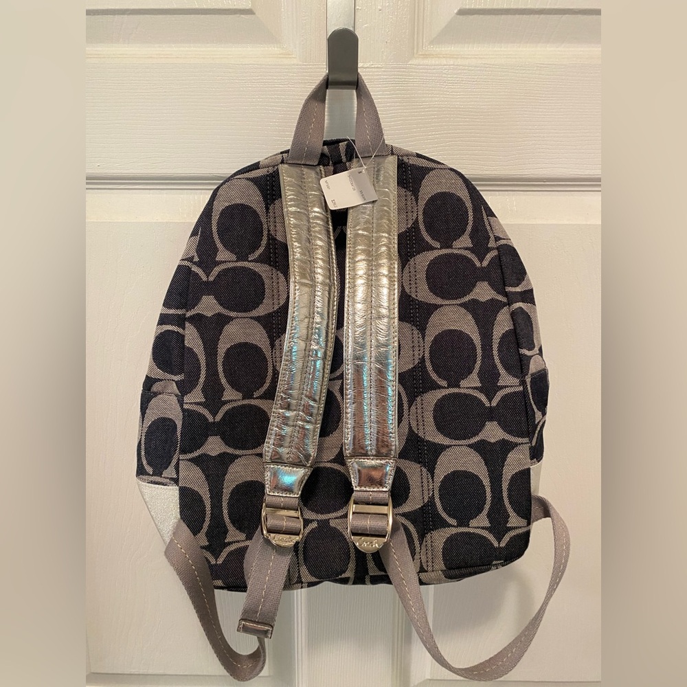 Coach Poppy Signature Denim/Silver Backpack - Picture 2 of 11